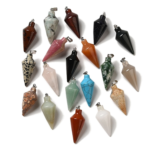 

PandaHall Natural & Synthetic Mixed Gemstone Pendants, Cone Charms with Rack Plating Platinum Plated Brass Snap on Bails, Synthetic...