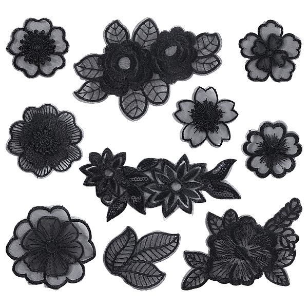 

PandaHall Gorgecraft 30Pcs 10 Style Flower/Leaf Organza Embroidery Sew on Appliques, Sewing Craft Decoration for Wedding Dress, Cheongsam..., Multicolor