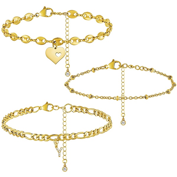 

PandaHall Anklets Sets, with Brass Micro Pave Cubic Zirconia Charms, 304 Stainless Steel Chain Extender & Figaro Chains & Pendant & Lobster..., Clear