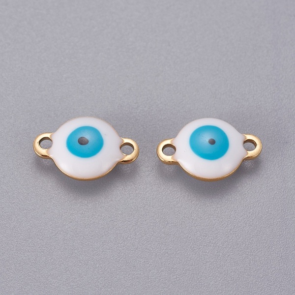 

PandaHall Ion Plating(IP) 304 Stainless Steel Enamel Links connectors, Flat Round with Evil Eye, Golden, White, 12x8x4mm, Hole: 1.4mm 304...