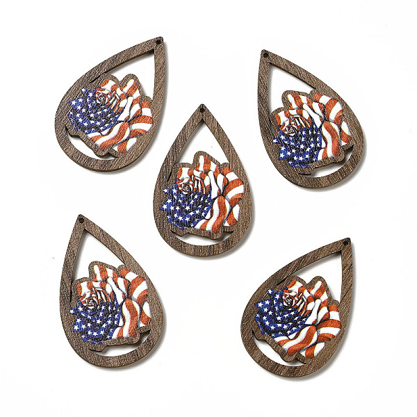 

PandaHall American Flag Theme Single Face Printed Aspen Wood Pendants, Teardrop Charm, Rose Pattern, 49.5x31x2.5mm, Hole: 1.6mm Wood Flower..., Brown