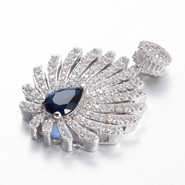 

PandaHall Flower Micro Pave Cubic Zirconia Big Pendants, Platinum, Marine Blue, 47x32x10mm, Hole: 2x1mm Brass+Cubic Zirconia Flower Blue