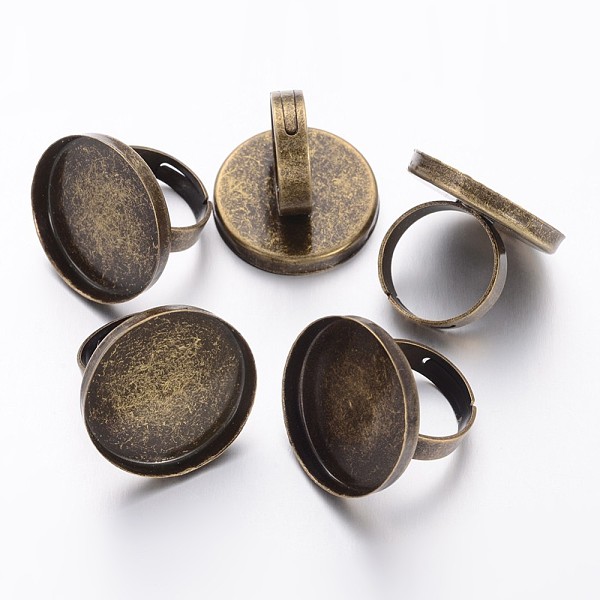 

PandaHall Brass Ring Shanks, Pad Ring Base Findings, For Jewelry Making, Adjustable, Antique Bronze, 17mm, Tray: 25mm Brass