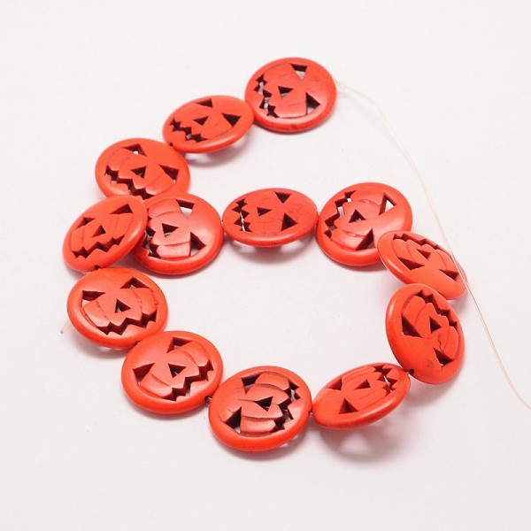

PandaHall Pumpkin Jack-O'-Lantern Synthetic Turquoise Beads Strands, Dyed, Orange, 20x5mm, Hole: 1mm, about 21pcs/strand, 15.7 inch...
