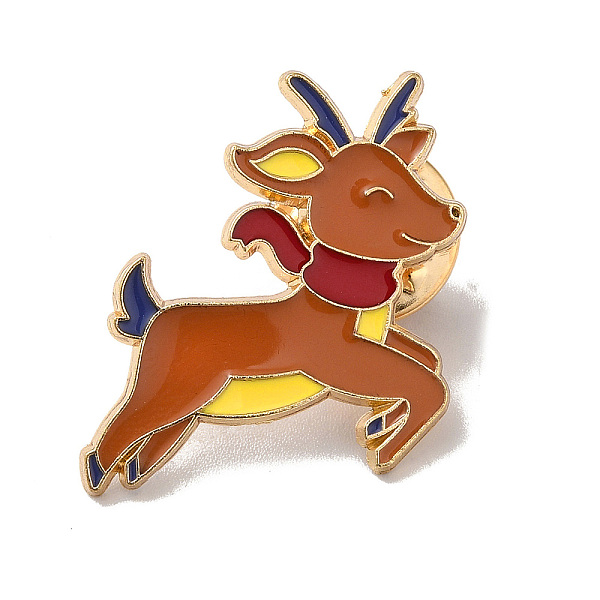 PandaHall Christmas Theme Enamel Pin, Golden Alloy Brooches for Backpack Clothes, Deer, 25x22x1.5mm Alloy+Enamel Deer Red