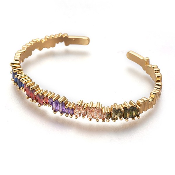 

PandaHall Brass Cuff Bangles, with Cubic Zirconia, Real 18K Gold Plated, 2-1/8 inchx1-5/8 inch(5.4x4.2cm) Cubic Zirconia