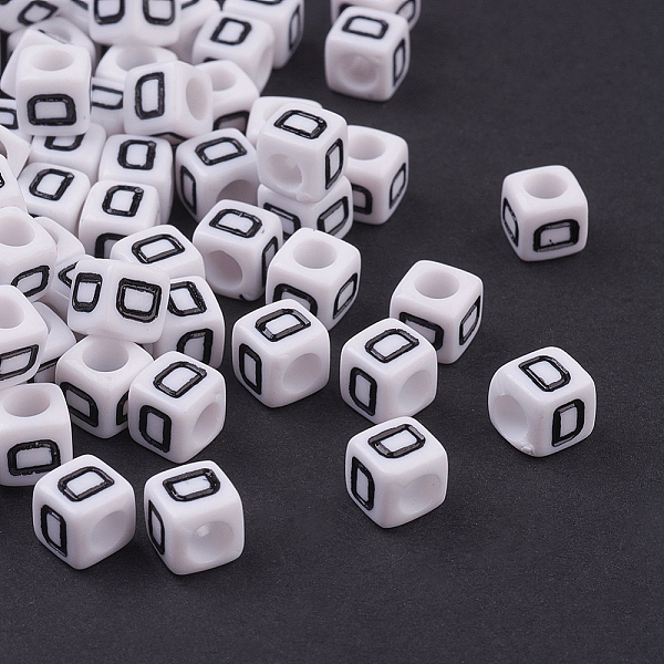 

PandaHall 50g Opaque Acrylic Horizontal Hole Letter Beads, Cube, Letter D, 6x6x6mm, Hole: 3.2mm Acrylic Letter D