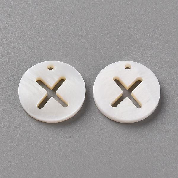 

PandaHall Natural Freshwater Shell Pendants, Flat Round with Letter, Letter.X, 12x1.5mm, Hole: 1mm Freshwater Shell Letter X White