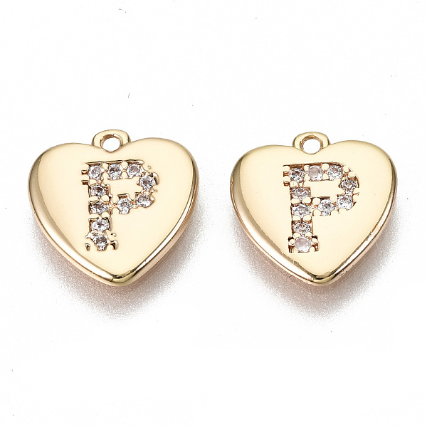 

PandaHall Brass Micro Pave Clear Cubic Zirconia Charms, Nickel Free, Real 18K Gold Plated, Flat Heart, Letter.P, 10x10x1mm, Hole: 1mm...