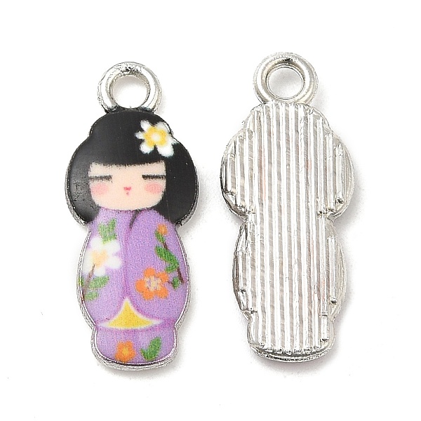 

PandaHall Alloy Enamel Pendants, Cadmium Free & Nickel Free & Lead Free, Platinum, Japanese Doll Charm, Plum, 21x8.5x2mm, Hole: 2mm..., Purple