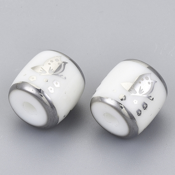 

PandaHall Electroplate Glass Beads, Column with Butterfly Pattern, Silver, 11.5x11.5mm, Hole: 2.5mm Glass Butterfly
