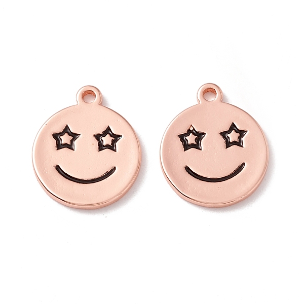 

PandaHall Rack Plating Eco-friendly Brass Pendants, Cadmium Free & Lead Free, Flat Round with Smiling Face, Real Rose Gold Plated...
