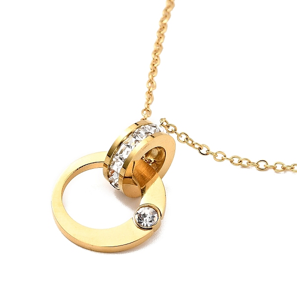 

PandaHall Crystal Rhinestone Interlock Rings Pendant Necklace, Ion Plating(IP) 304 Stainless Steel Jewelry for Women, Golden, 16.93 inch..., Clear