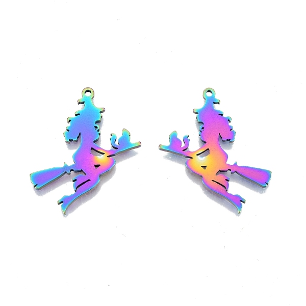 

PandaHall Ion Plating(IP) 201 Stainless Steel Pendants, Witch, Rainbow Color, 32.5x27x1.5mm, Hole: 1.5mm 201 Stainless Steel Others