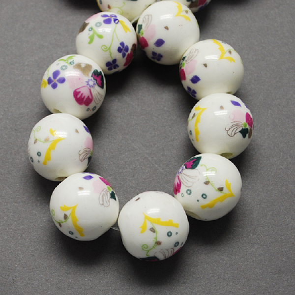 

PandaHall Handmade Printed Porcelain Beads, Round, Cerise, 12mm, Hole: 2mm Porcelain Round Red