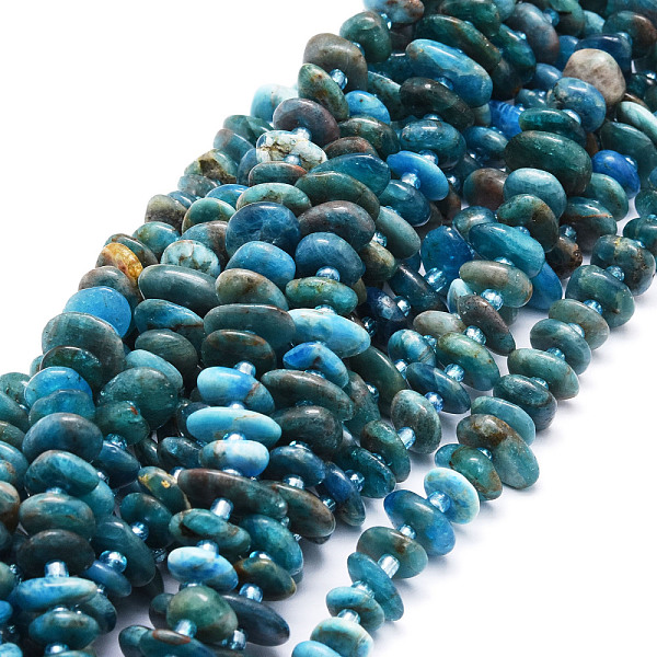 

PandaHall Natural Apatite Beads Strands, Nuggets, 8~11x9~14x1.5~5mm, Hole: 0.8mm, about 74pcs/strand, 15.55''(39.5cm) Apatite Nuggets