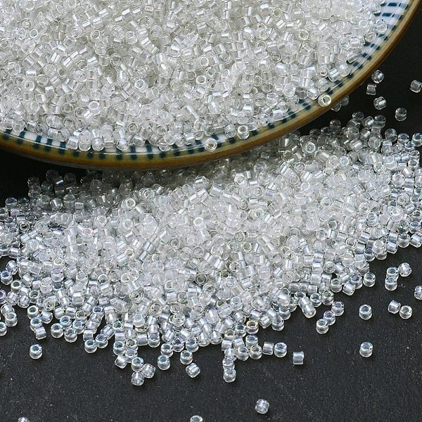 

PandaHall MIYUKI Delica Beads, Cylinder, Japanese Seed Beads, 11/0, (DB1671) Pearl Lined Crystal AB, 1.3x1.6mm, Hole: 0.8mm, about..., Clear