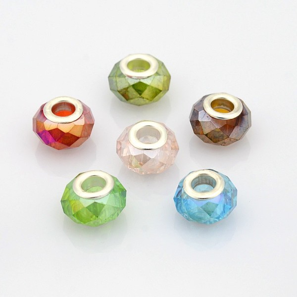 

PandaHall AB Color Plated Glass European Beads, Large Hole Rondelle Beads, with Silver Tone Brass Cores, Faceted, Mixed Color, 14x9mm, Hole..., Multicolor