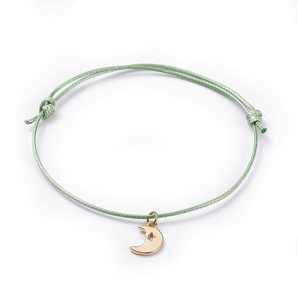 

PandaHall Cord Bracelets, with Eco-Friendly Korean Waxed Polyester Cord and Brass Charms, Moon, Golden, Dark Sea Green, 2-1/2 inch~3-3/8...