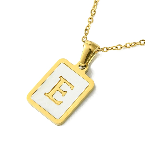 

PandaHall Ion Plating(IP) Rectangle with Initial Letter 304 Stainless Steel Pendant Necklace, white Shell, Real 18K Gold Plated, Letter E...
