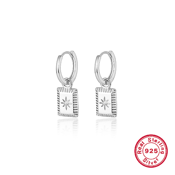 

PandaHall Rhodium Plated 925 Sterling Silver Dangle Hoop Earrings, Rectangle with Star Drop Earrings, Platinum, 22x9mm Sterling Silver...