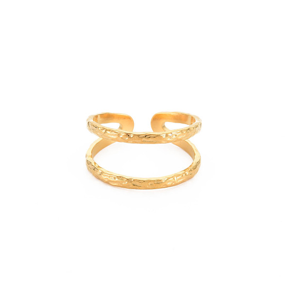 

PandaHall Ion Plating(IP) 304 Stainless Steel Double Line Open Cuff Ring for Women, Nickel Free, Real 18K Gold Plated, US Size 8(18.1mm) 304...