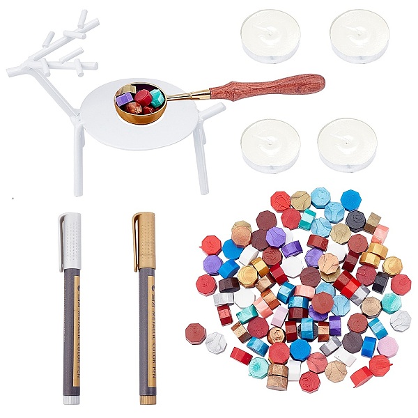 PandaHall CRASPIRE Fire Wax Seal Wax Sealing Stamps Tool Kits, include White Color Deer Iron Wax Furnace, Spoon, Candle, Wax Particles...