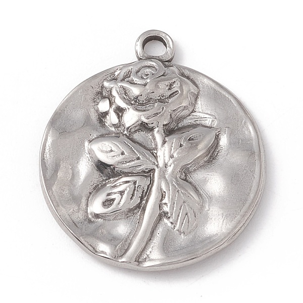 

PandaHall 304 Stainless Steel Pendants, Flat Round with Rose Pattern, Stainless Steel Color, 21x18x2mm, Hole: 1.6mm 304 Stainless Steel Flat...