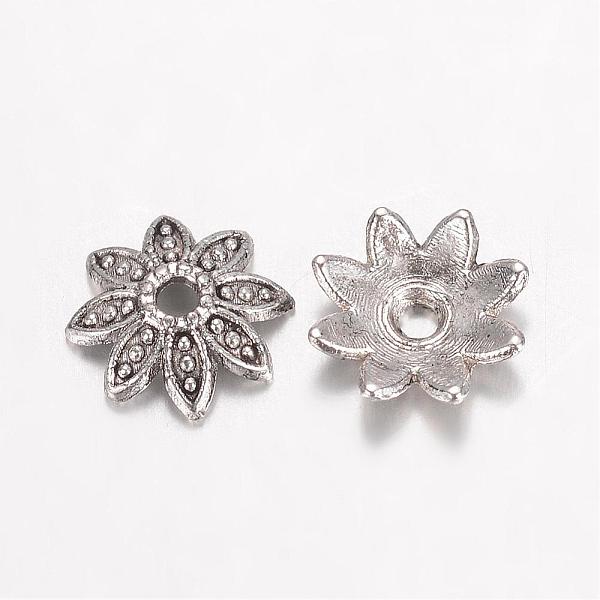 

PandaHall Tibetan Style Alloy Bead Caps, Multi-Petal Flower, Antique Silver, 7x1.5mm, Hole: 1mm Alloy