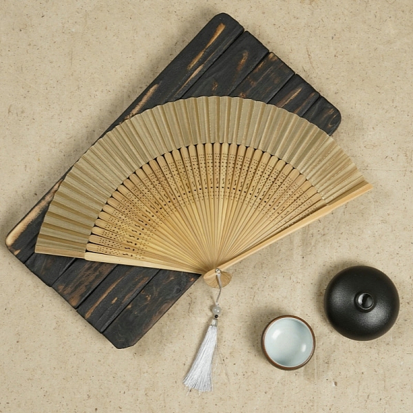 Chinese Style Wood Folding Fan with Tassel