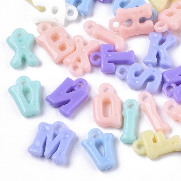 

PandaHall Opaque Acrylic Charms, Mixed Letter, Mixed Color, 14~15x5~12x4mm, Hole: 2mm Acrylic Letter Multicolor
