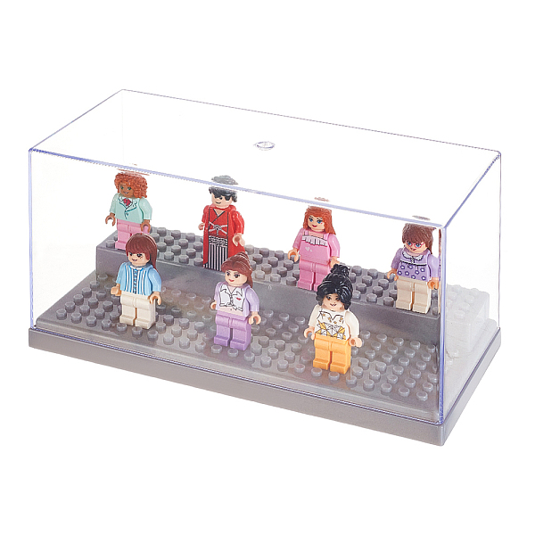 

PandaHall OLYCRAFT Acrylic Display Case Clear Display Box 2-Tier Minifigure Display Cases Dustproof Building Block Display Box for..., Gray