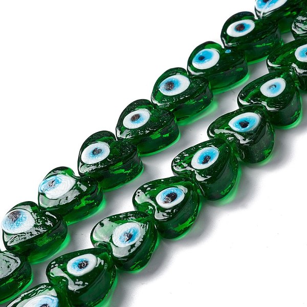 

PandaHall Handmade Evil Eye Lampwork Beads, Heart, Green, 14.5~15x15.5~16x6.5~7.5mm, Hole: 1~1.6mm, about 25pcs/strand, 14.02~13.66 inch...