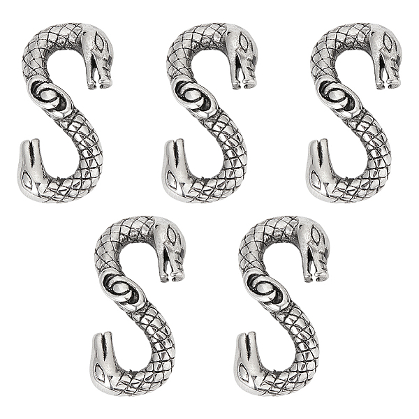

PandaHall Unicraftale 5Pcs Tibetan Style 304 Stainless Steel S-Hook Clasps, Snake, Antique Silver, 27x14x4mm 304 Stainless Steel