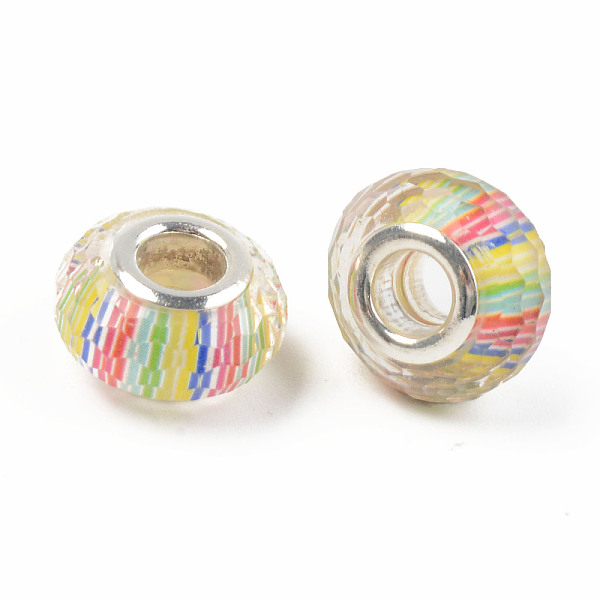 

PandaHall Resin European Beads, Large Hole Beads, with Silver Color Plated Brass Cores, Faceted, Rondelle, Colorful, 14x9mm, Hole: 5mm...