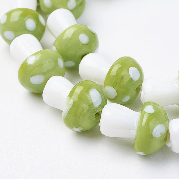 

PandaHall Handmade Lampwork Beads Strands, Mushroom, Yellow Green, 11.5~14.5x9~11mm, Hole: 1mm, about 25pc/strand, 13.54 inch(34.4cm)...