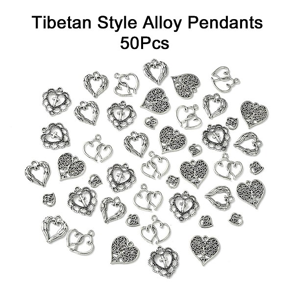 

PandaHall 50Pcs 5 Styles Tibetan Style Alloy Pendants, Heart, Antique Silver, 9~21.5x9~20x1.3~3mm, Hole: 0.8~2.5x0.8~3mm, 10pcs/style Alloy...
