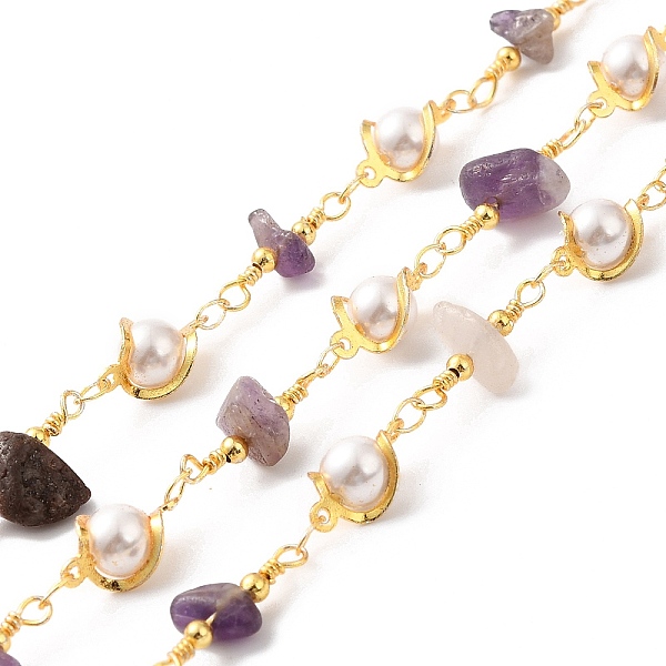 

PandaHall Handmade Natural Amethyst Chip Beaded Chains, Real 18K Gold Plated Brass Glass Link Chains, Soldered, with Spool, Cadmium Free &...