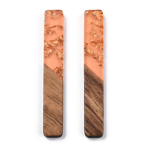 

PandaHall Transparent Resin & Walnut Wood Big Pendants, with Gold Foil, Rectangle Charm, Coral, 51.5x7.5x3mm, Hole: 1.8mm Resin+Wood..., Red