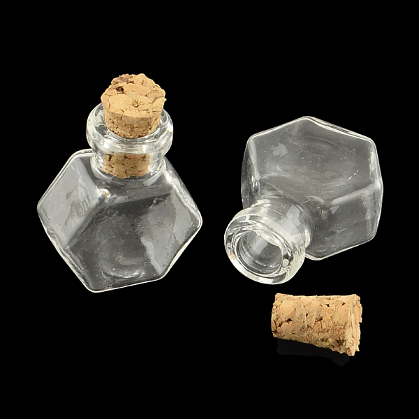 

PandaHall Hexagon Glass Bottle for Bead Containers, with Cork Stopper, Wishing Bottle, Clear, 25x20x11mm, Hole: 6mm, Bottleneck: 9.5~10mm in...