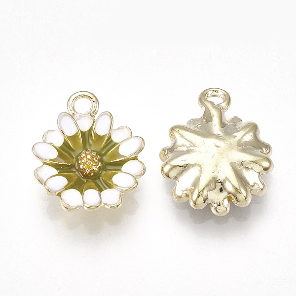 

PandaHall Alloy Pendants, with Enamel, Flower, Light Gold, Olive, 15x12x3mm, Hole: 1.4mm Alloy+Enamel Flower Green