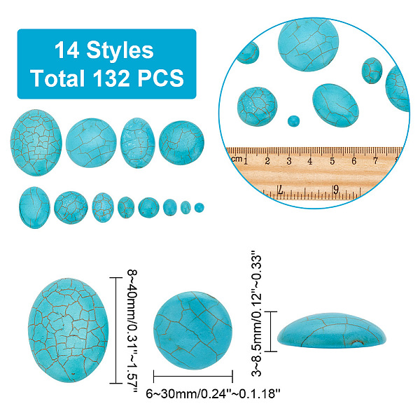 Arricraft 132 Stück 14 Stile Synthetische Türkis-Cabochons