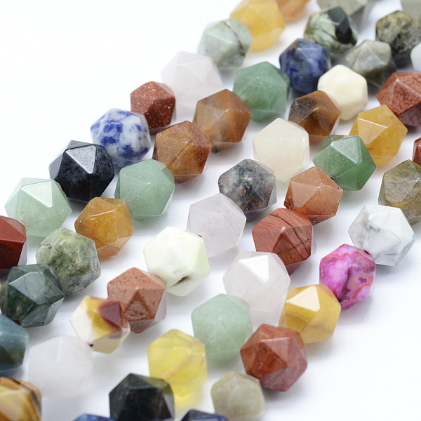 

PandaHall Natural Mixed Gemstone Beads Strands, Star Cut Round Beads, Faceted, 8~8.5mm, Hole: 1mm, about 48~50pcs/strand, 14.9~15.1 inch..., Multicolor