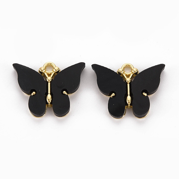 

PandaHall Rack Plating Alloy Pendants, with Acrylic, Cadmium Free & Lead Free, Light Gold, Butterfly, Black, 18.5x22.5x3mm, Hole: 2mm...
