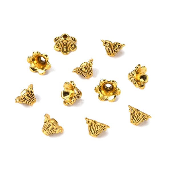 

PandaHall Alloy Bead Cap, 6-Petal, Flower, Antique Golden, 9x5mm, Hole: 1.5mm Alloy