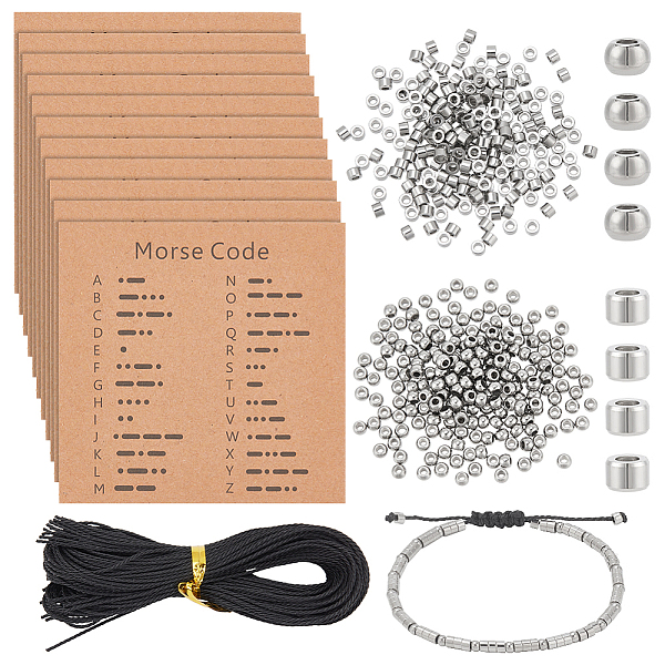 

PandaHall DIY Morse Code Theme Bracelet Maknig Kit, Including Round & Column 304 Stainless Steel Spacer Beads, Waxed Cotton Cord, Stainless...