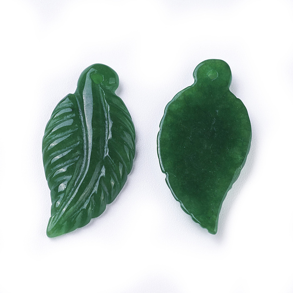 

PandaHall Carved Natural Myanmar Jade/Burmese Jade Pendants, Dyed, Feather, 28x13~13.5x3mm, Hole: 1mm Myanmar Jade Feather