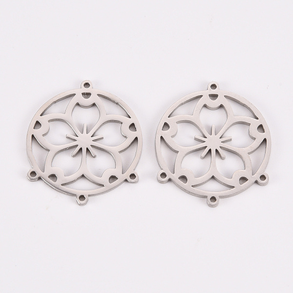 

PandaHall 304 Stainless Steel Chandelier Component Links, Laser Cut, Flat Round with Flower, Stainless Steel Color, 23.5x20x1mm, Hole: 1mm...