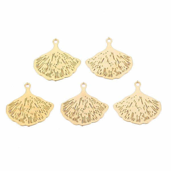 

PandaHall Rack Plating 201 Stainless Steel Pendants, Etched Metal Embellishments, Nickel Free, Gingko Leaf, Real 18K Gold Plated...