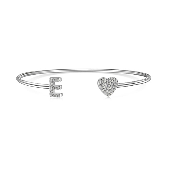 

PandaHall Heart & Letter Rhodium Plated 925 Sterling Silver Micro Pave Cubic Zirconia Cuff Bangles for Women, Letter E, 0.2~0.8cm, Inner...